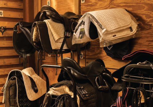 Tack room at Darly Oaks Equestrian horse boarding barn in Palm City, FL.